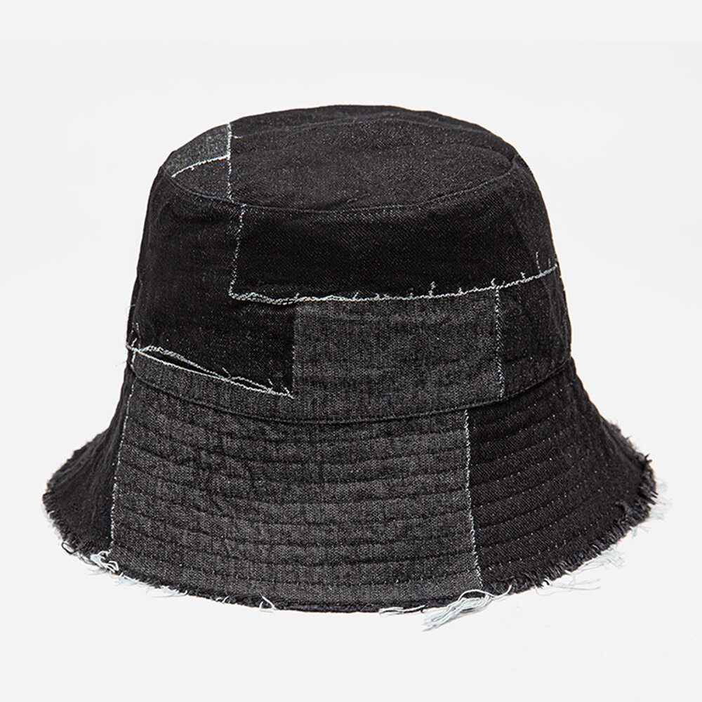 Unisex Denim Distressed Frayed Edge Vintage Casual Sunshade Foldable Flat Hats Bucket Hats