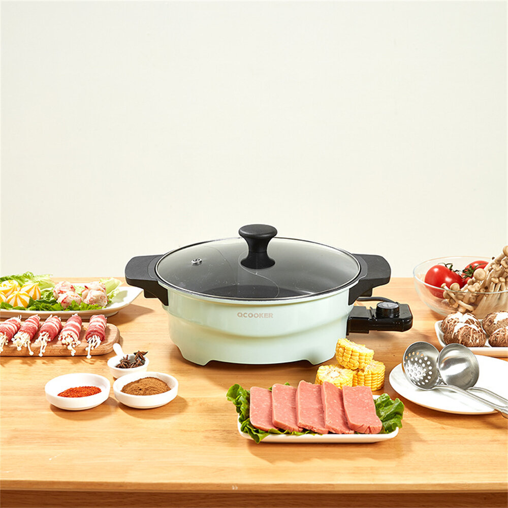 QCOOKER CR-HG03 4L Hot Pot Twin Divided Two-Flavors Cookware Little Sheep Pot Hot Pot Soup Stock Pot Winter Party Cooking Tools 1500W 220V