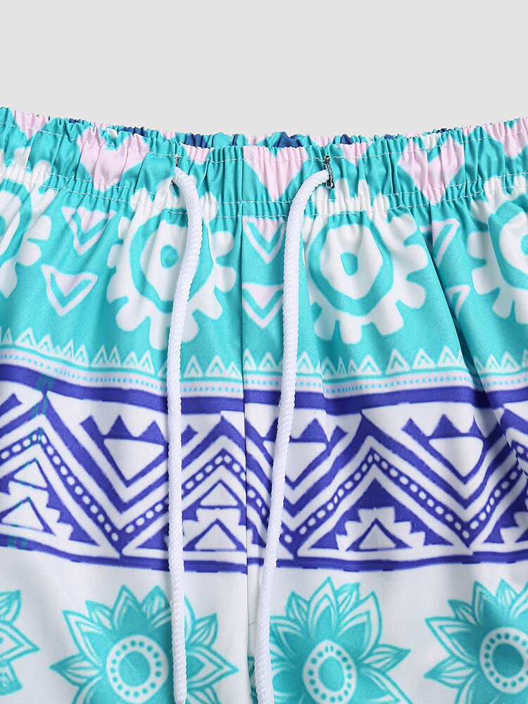 Men Floral & Geometric Print Thin Cool Quick Dry Mesh Lined Board Shorts