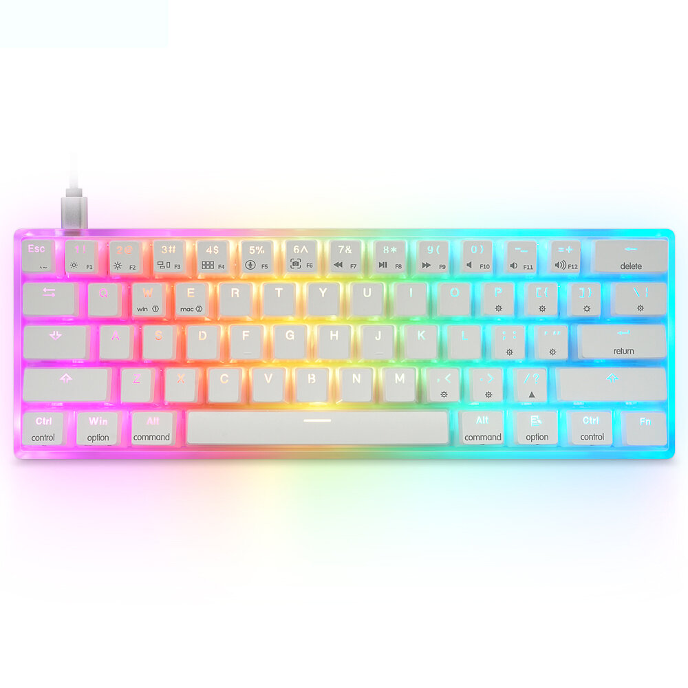 Skyloong V2-GK61 Mechanical Gaming Keyboard 61 Keys OEM Profile Pudding Keycaps Dual-Mode bluetooth 5.1 Type-C Wired Hot Swappable 3-Pin PCB Mounting Gateron Brown/Black/Red/Yellow Switch RGB Backlit Translucent Glass Base Keyboard