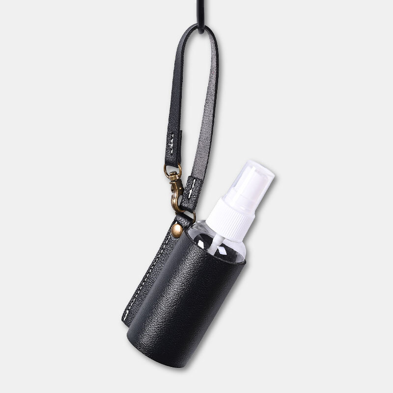 Women Faux Leather Casual Portable Solid Color Disinfectant Keychain Pendant Bag Accessory