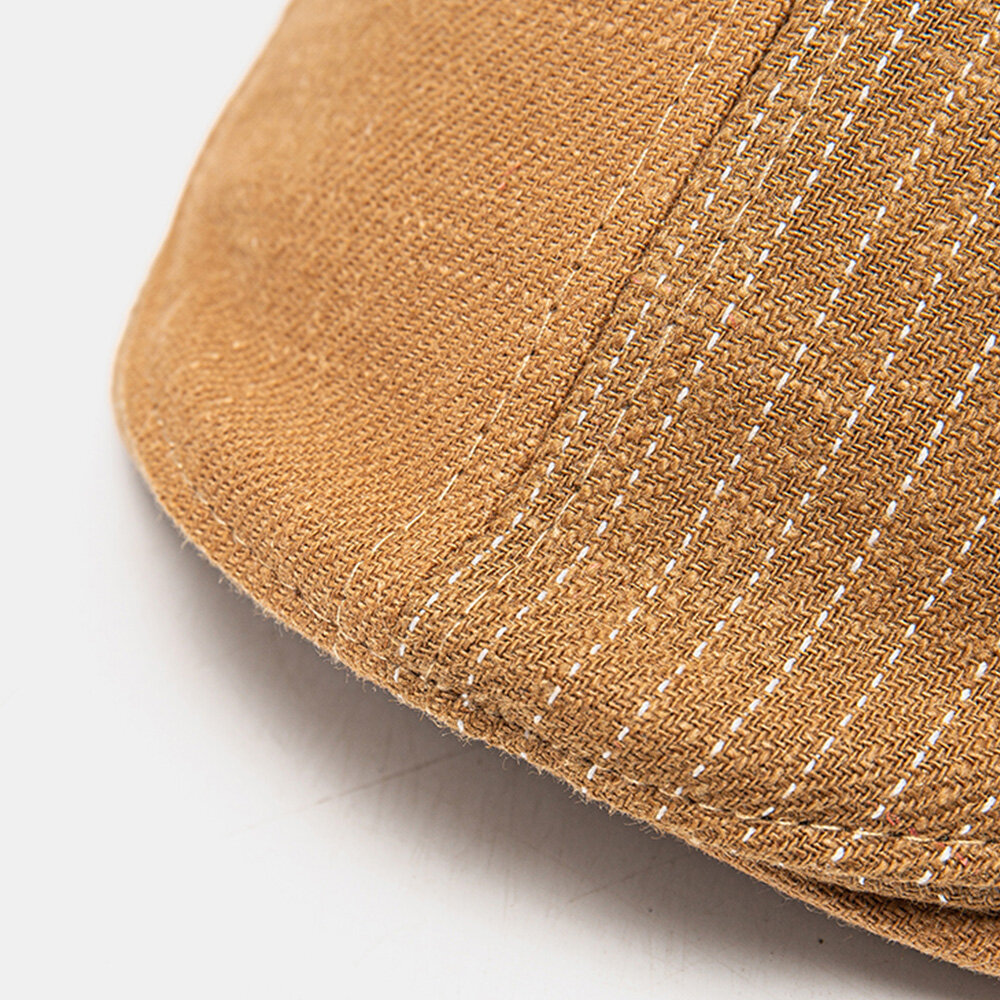 Men Newsboy Hat Adjustable Cotton Linen Regular Patchwork Striped Stitches Sunshade Casual Forward Hat Beret Flat Cap