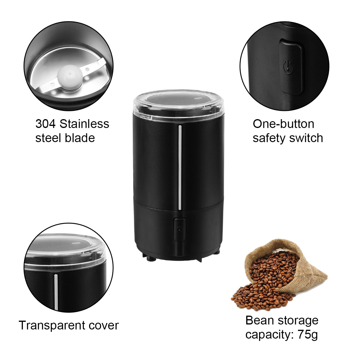 150W 220V Home Stainless Steel Coffee Bean Nuts Grinder Grinding Spice Mill Blender Tool