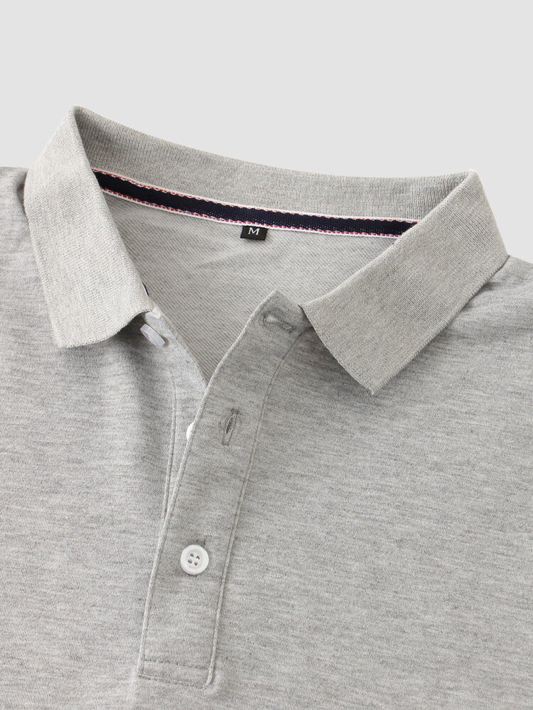 Men Cuff Striped Plain Short Sleeve Button Soft Business Polos Shirts