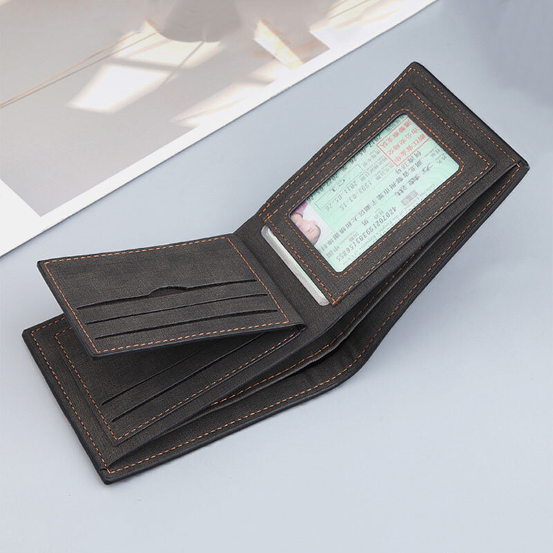 Men Vintage Faux Leather Multi-Slots Card Case Bifold Color Matching Short Wallet Purse