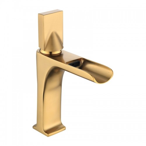 Bathroom Vanity Retro Waterfall Full Copper Faucet, Brushed Gold