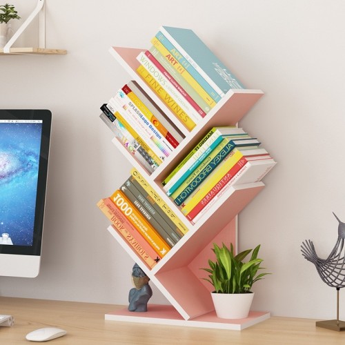 Simple Tree-shaped Desktop Bookshelf Office Desk Organize Storage Rack (Pink)