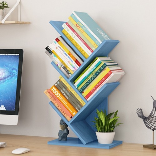 Simple Tree-shaped Desktop Bookshelf Office Desk Organize Storage Rack (Blue)