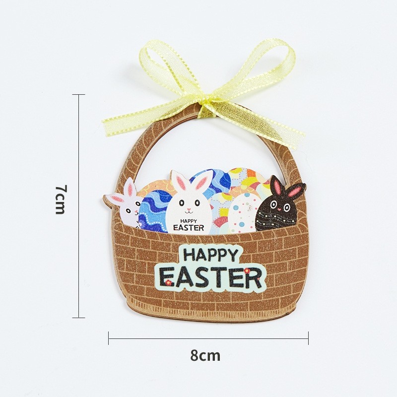 10 PCS Easter Wooden Decorative Ornaments Printed Easter Egg Basket Party Decorations