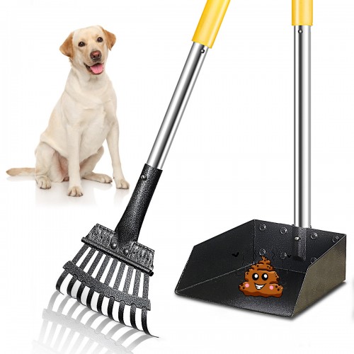 Adjustable Stainless Steel Handle Rake and Tray Set for Dogs Poop Waste Removal Pet Supplies