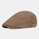 Men Newsboy Cap Cotton Breathable Mesh Solid Adjustable Embroidered Thread Stripes Sunshade Casual Forward Hat Beret Flat Cap