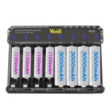 Yonii NL8 Type-C Interface Quick Charging USB Smart Battery Charger With Intelligent Identification Of 1.2V NiMH Battery & 1.5V lithium Battery 8 Independent Charging Slots