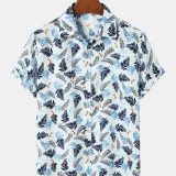 Men Tropical Leave Print Lapel Regular Fit Holiday Casual Short Sleeve Shirts