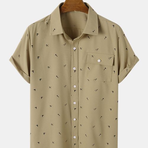 Men Tool Print Single Pocket Graceful Leisure All Matched Skin Friendly Shirts