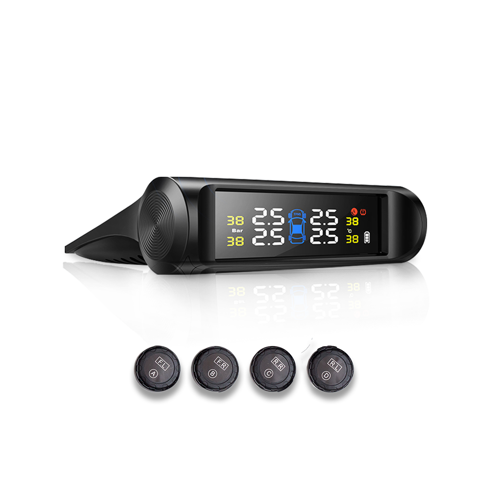 T240 TPMS Solar Power Tire Pressure Monitor System Universal Tester Wireless LCD Display with 4 External Sensors