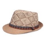 Men Straw Casual Vintage Ethnic Pattern All-match Sunshade Top Hats Flat Hats