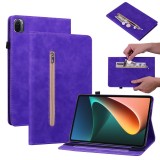 For Xiaomi Pad 5 Pro / Pad 5 Skin Feel Solid Color Zipper Smart Leather Tablet Case (Purple)