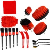 16 PCS / Set Car Washing Tool Brush Drill Cleaning Brush Tire Cleaning Floor Brush (Red)