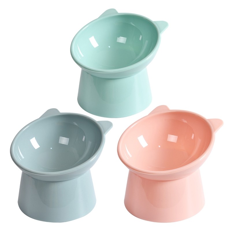 2 PCS Pet Tall Protection Cervical Slant Mouth Food Bowl Anti-overturning Plastic Cat Bowl (Pink)