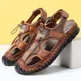 Menico Men Large Size Cow Split Leather Closed Toe Outdoor Casual Hand Sewn Sandals