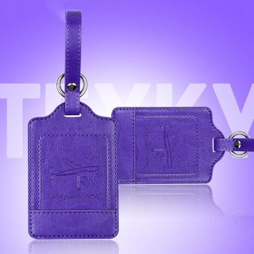 PU Leather Luggage Tag Multifunctional Suitcase Identification Tag (Purple)